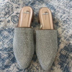 Bisou Bisou Silver Rhinestone Slip-On Mules